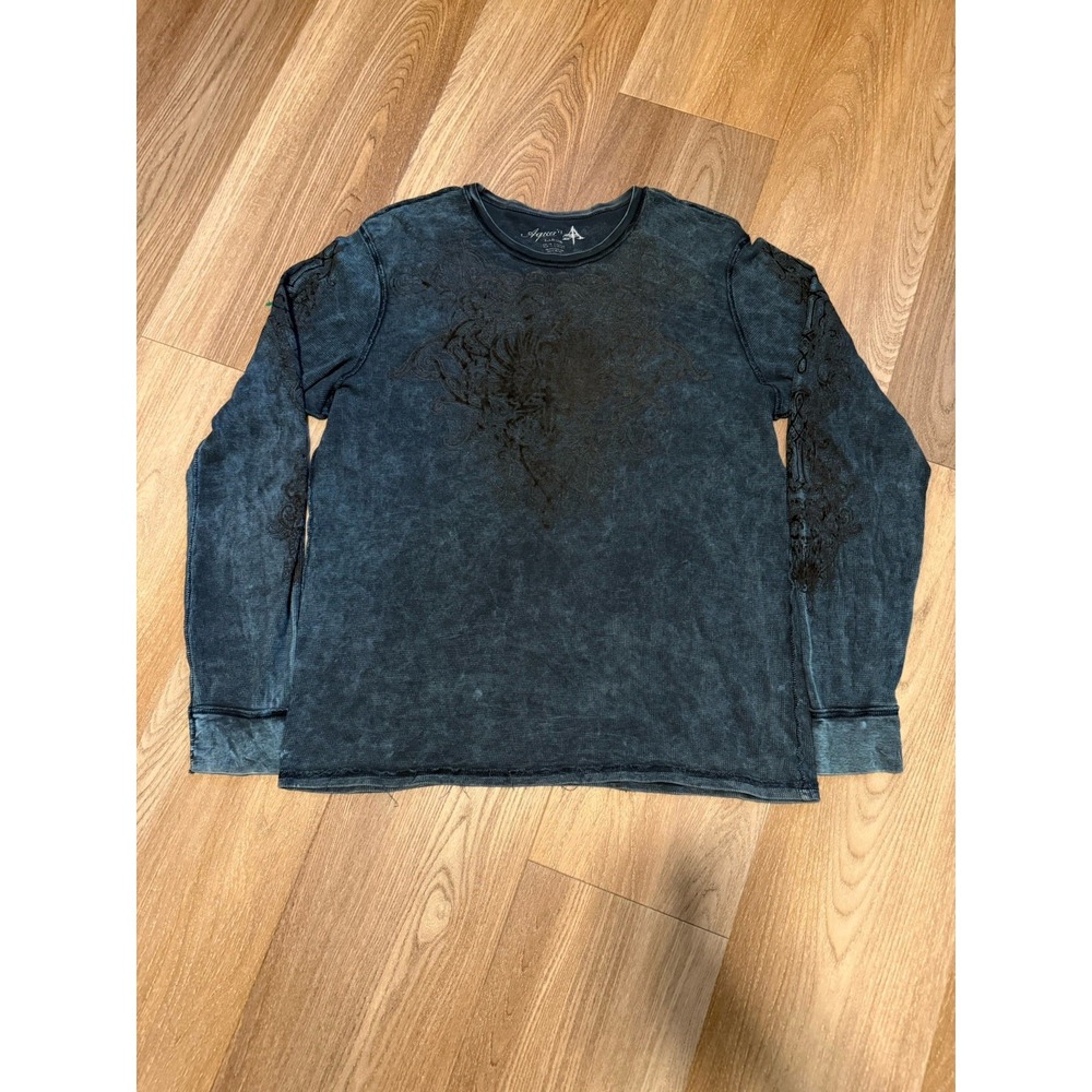 Aqua VI Long Sleeve Shirt Mens‎ Large Blue Y2K Vintage Stretch Crew Neck Thermal